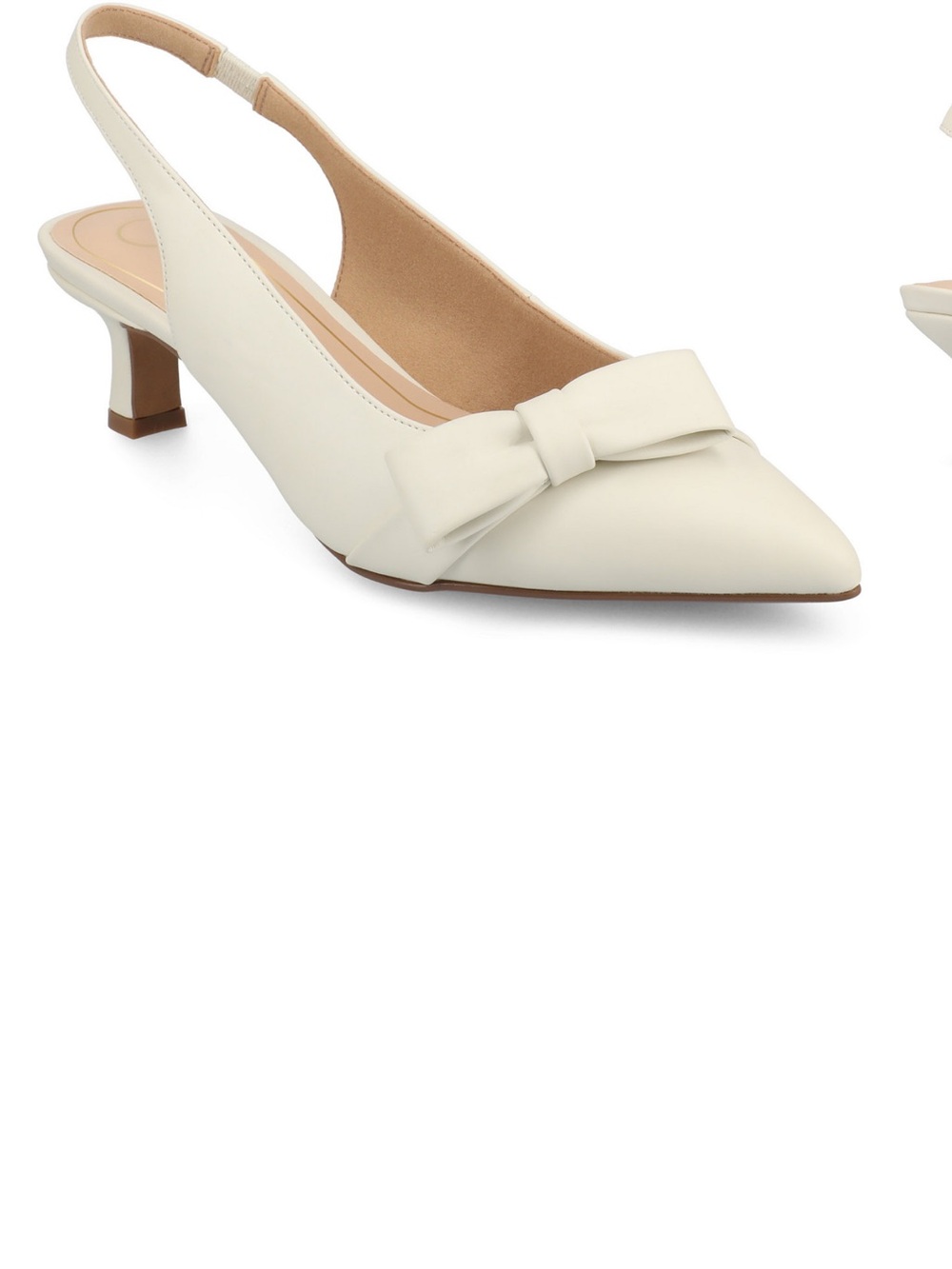 Journee Collection Cream Pointed-Toe Slingback Kitten Heel with Bow